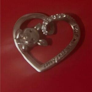 Silver Heart pig Pendant with Crystals